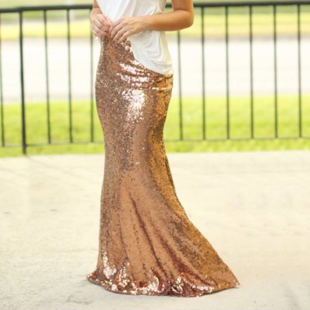 Rose Gold Sequin Maxi Skirt